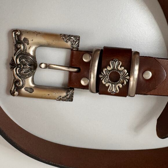 Tobacco Road USA Women\'s Belt Brown Leather Keeper Loop Silver Nickel Buckle main image 8
